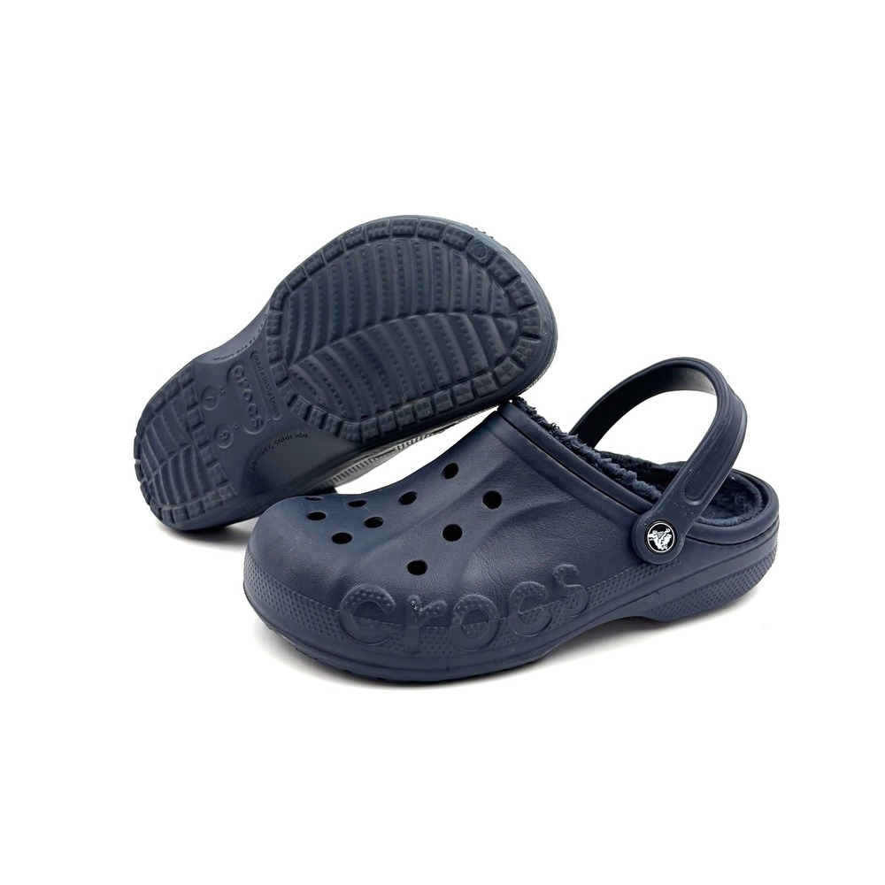 Crocs Classic Navy Blue Faux Fur Lined‎ Shoe Clog Men's 7 Women's 9 Unisex